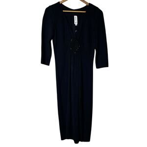 St John NWT Evening Dress Size 6 Black Santana‎ Knit V Neck Formal Evening